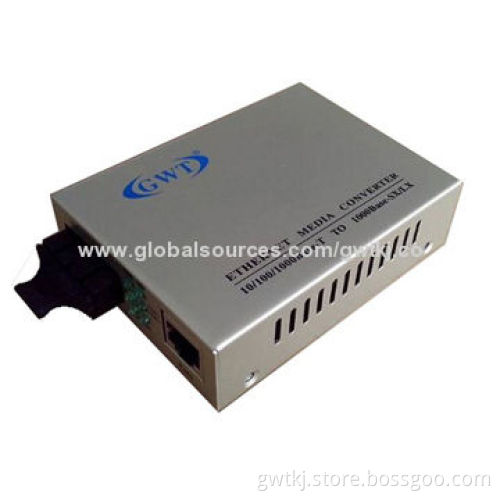 Gigabit optical fiber Ethernet media converter, single mode, 10km